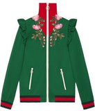 Embroidered Technical Jersey Jacket and Embroidered Wide Leg Jogging Pants, Green