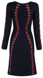 Black Ribbed Lace-Up Stretchy Knee-Length Dress