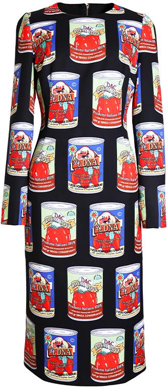 Printed Long-Sleeve Midi Dress