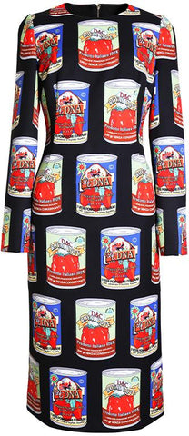 Printed Long-Sleeve Midi Dress