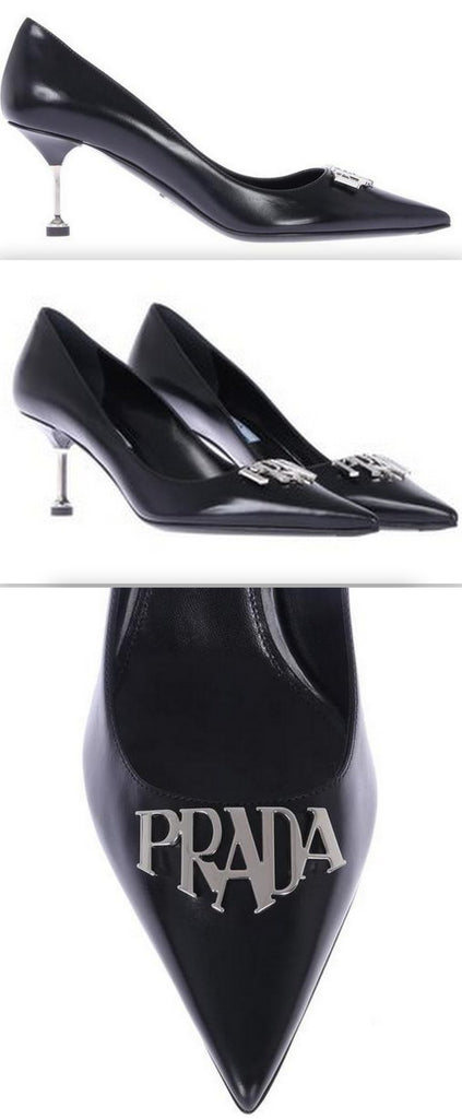 Black with Metal Logo Pumps | DESIGNER INSPIRED FASHIONS