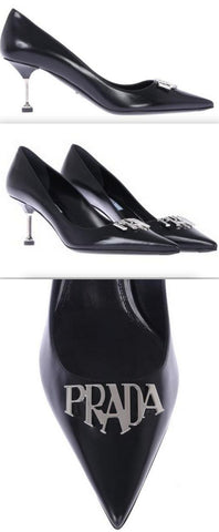 Black with Metal Logo Pumps | DESIGNER INSPIRED FASHIONS
