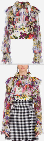 Ruffle Printed Blouse in Silk