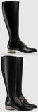 Horsebit Leather Knee Boots with Crystals