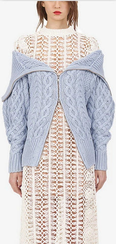 Long Cable Knit Cardigan - Light Blue, Black or Red