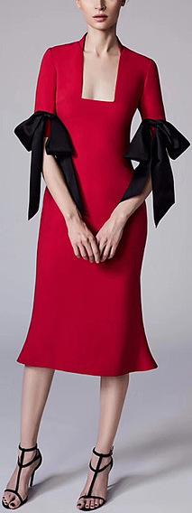 Bow-Sleeve Square-Neck Midi Dress