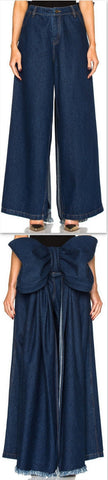 Large Bow Wide-Leg Denim Pants - DESIGNER INSPIRED FASHIONS