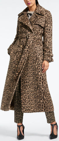 Leopard Print Wool and Alpaca Trench Coat