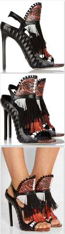 'Shima' Fringed Suede, Elaphe And Leather Slingback Sandals - DESIGNER INSPIRED FASHIONS