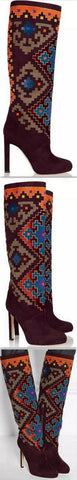 'Vicky' Suede & Velvet Knee Boots - DESIGNER INSPIRED FASHIONS