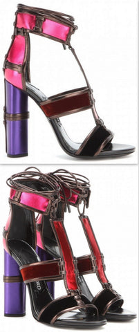 Patchwork Metallic Leather Cage Sandals - DESIGNER INSPIRED FASHIONS