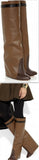 Knee Wedge Brown Leather Boots - DESIGNER INSPIRED FASHIONS