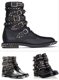 Signature Rangers Studded Punk Sole Boots in Black Leather - DESIGNER INSPIRED FASHIONS