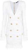 Double-Breasted Fringed Distressed Style Dress