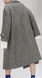 Side-Closure Chevron Pattern Wool Blend Coat