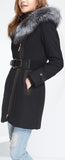 Belted Fox-Fur-Hooded Quilted Coat, Black