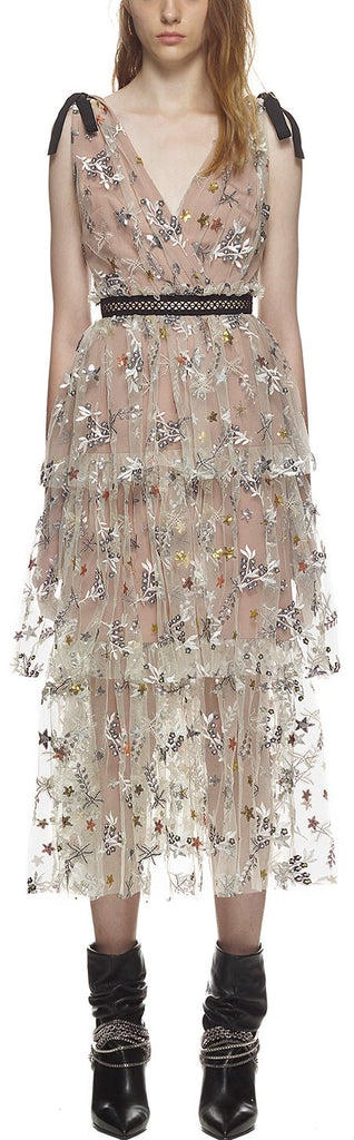 Star Mesh Midi Dress