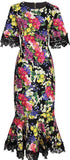 Floral Printed Lace-Trimmed Midi Dress