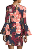 Floral-Print Bell-Sleeve Faille Day Dress