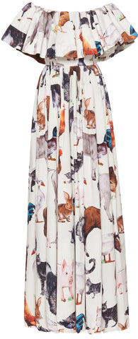 Animal-Printed Poplin Off-Shoulder Dress