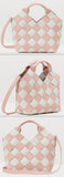 Pink And White Woven Basket Gingham Mini Leather Bag