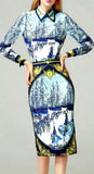 Printed Long-Sleeve Blouse and Skirt Set