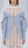 Long Cable Knit Cardigan - Light Blue, Black or Red