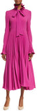Reverse-Pleated Necktie Midi Dress, Magenta