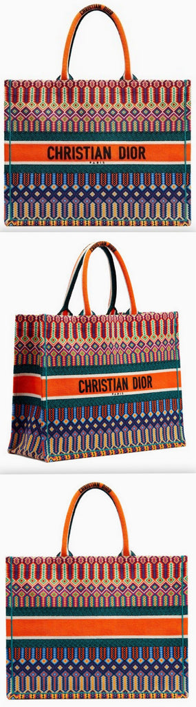 Book Tote Bag in Multi-Coloured Embroidered Canvas