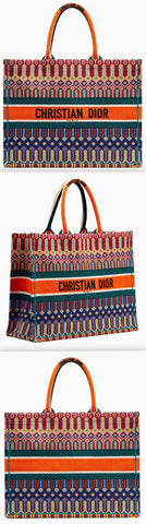 Book Tote Bag in Multi-Coloured Embroidered Canvas