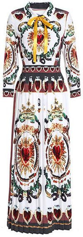 Heart Printed Long Pleated Shirt-Dress