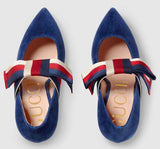 Velvet Pump with Removable Sylvie Bow, Blue