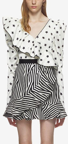 Printed Star Frilled Top