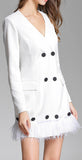 Feather-Trim Blazer-Dress, White