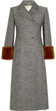 Grey Shearling-Trim Wool-Blend Coat