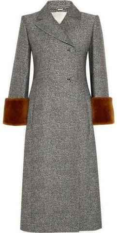 Grey Shearling-Trim Wool-Blend Coat