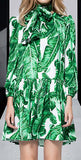 Banana Leaf Print Tie-Neck Chiffon Dress - DESIGNER INSPIRED FASHIONS