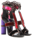 Patchwork Metallic Leather Cage Sandals - DESIGNER INSPIRED FASHIONS