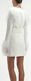 Belted Feather-Trim Blazer-Dress - White or Black