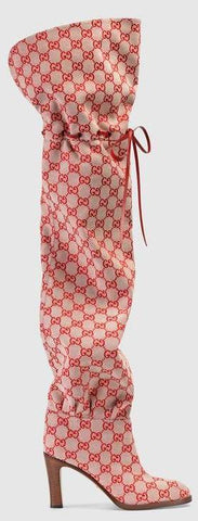 GG Canvas Over-the-Knee Boots, Red/Beige