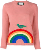Embroidered Rainbow Knit Sweater in Pink - DESIGNER INSPIRED FASHIONS
