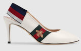 Leather Web Mid-Heel Slingback Pumps