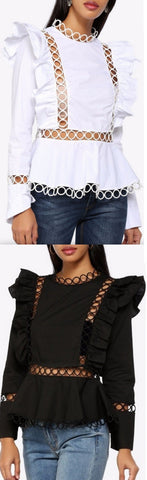 Ruffle Cut-Out Blouse - White or Black