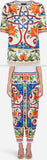 'Majolica' Print Lace-Hem Top and Pant Set