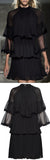 Chiffon Ruffled Pleated Shift dress, Black