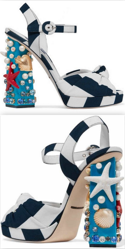 Embellished Striped Canvas Sandals