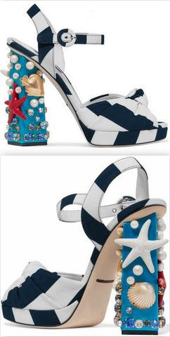 Embellished Striped Canvas Sandals