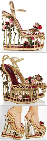 Rose-Embellished Caged Sandals - DESIGNER INSPIRED FASHIONS