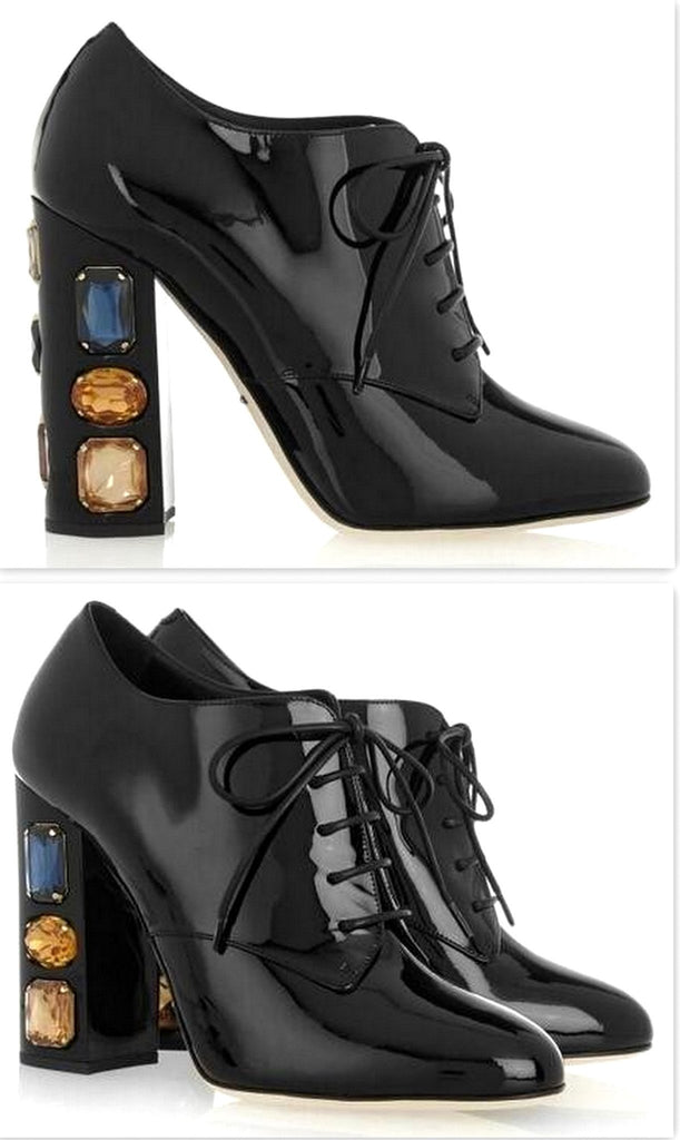 Crystal Embellished Patent Leather Ankle Boots