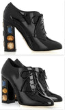 Crystal Embellished Patent Leather Ankle Boots